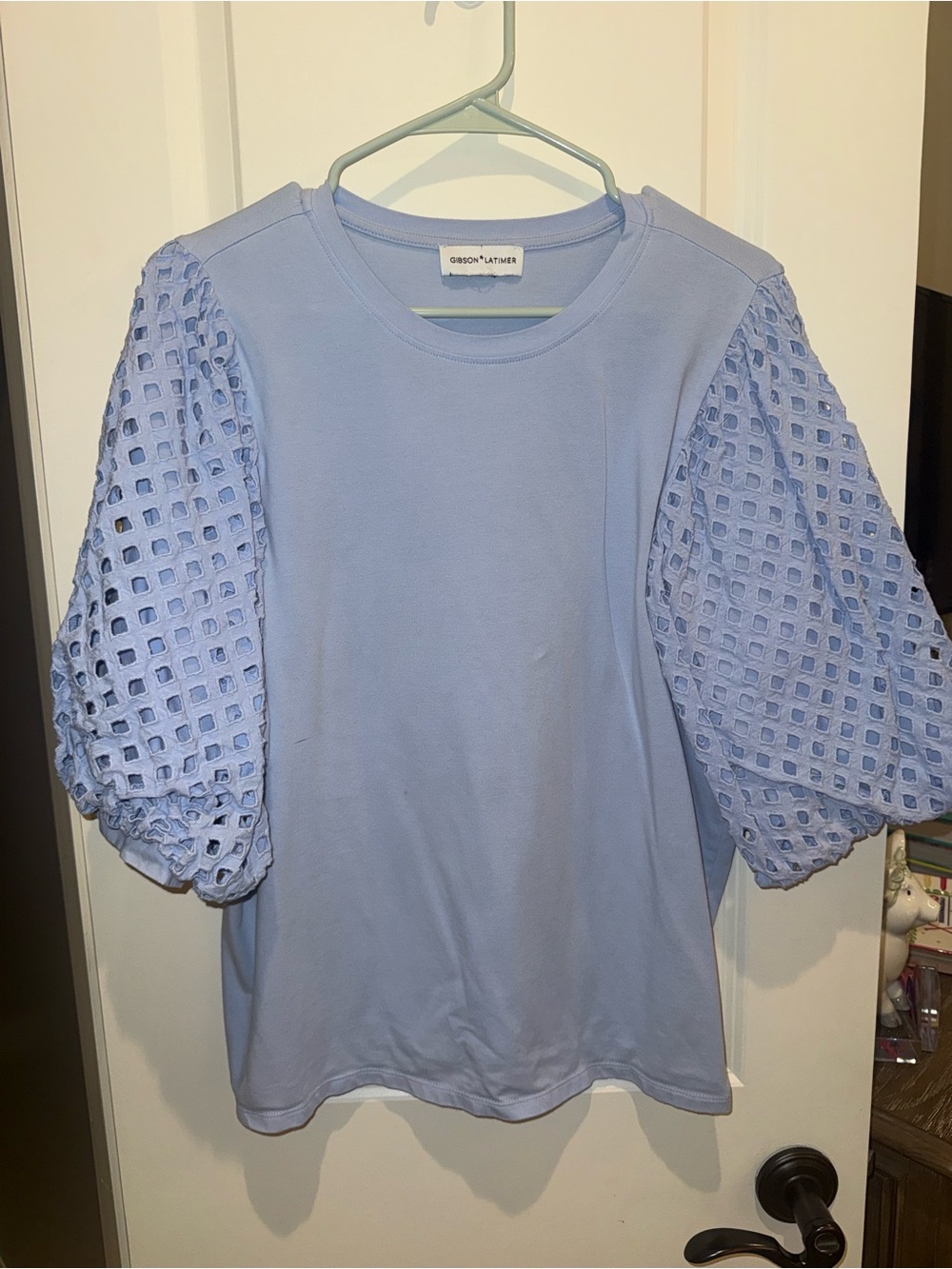 Gibson Latimer Periwinkle Puff-Sleeve Knit Tee